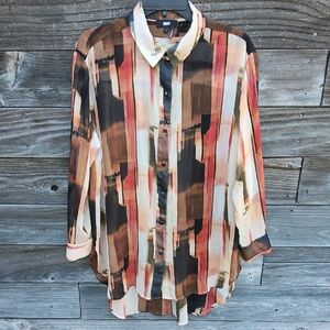 DKNY Long Sleeved Multi Color Blouse Size Medium
